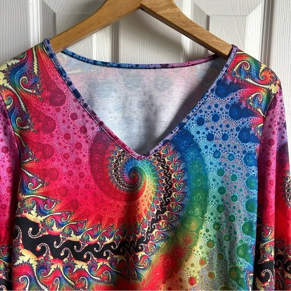 fractal art psychedelic v neck indie boho blouse - Picture 2 of 7